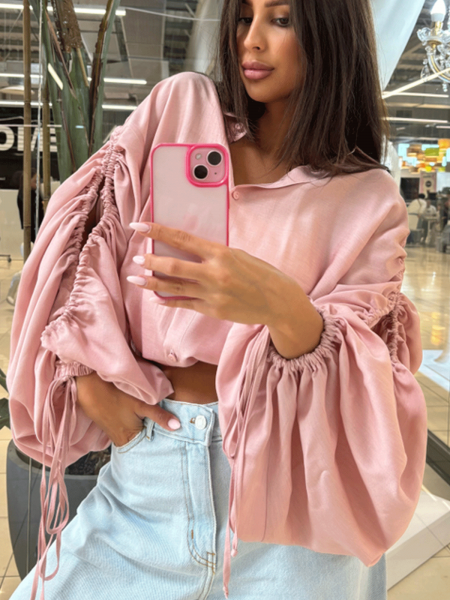 Bawełniana koszula ze ściągaczami SELENA - brudny róż