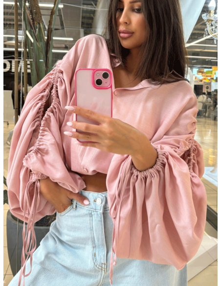 Bawełniana koszula ze ściągaczami SELENA - brudny róż