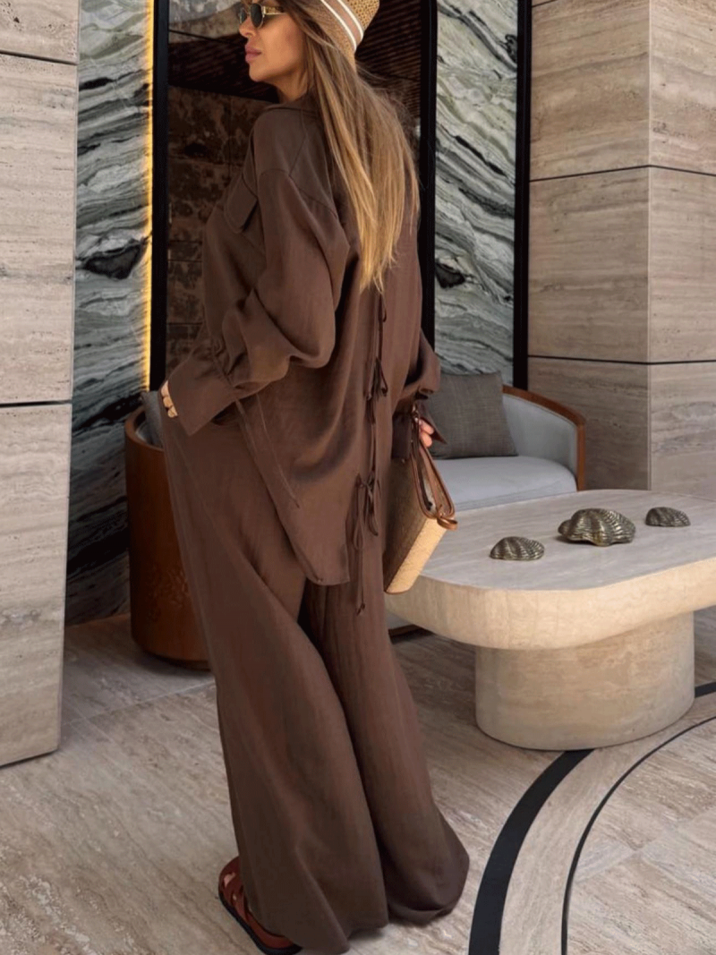 Komplet koszula i spodnie z tencelu NARCISA - czekoladowy