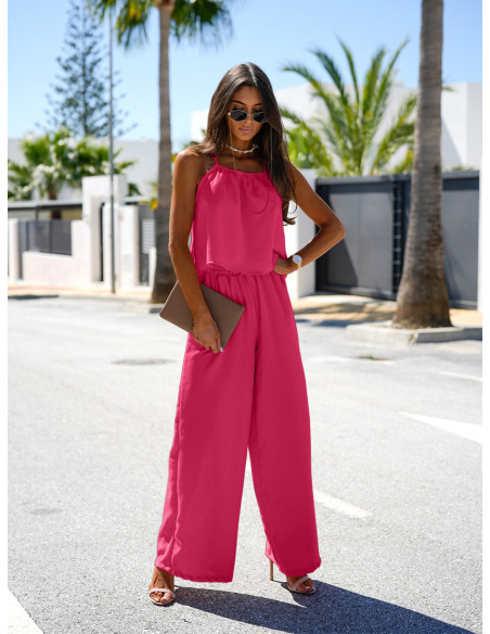 Modny komplet top i szerokie spodnie LEONI - fuksjowy