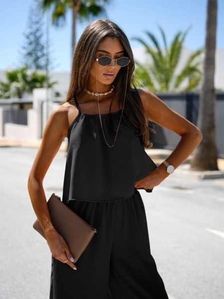 Modny komplet top i szerokie spodnie LEONI - czarny 2