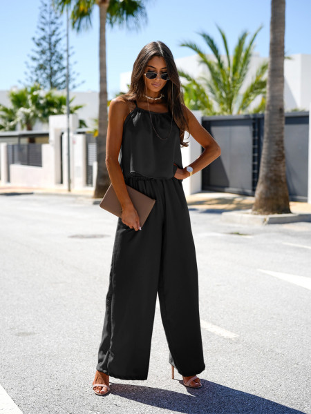 Modny komplet top i szerokie spodnie LEONI - czarny