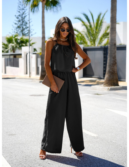 Modny komplet top i szerokie spodnie LEONI - czarny