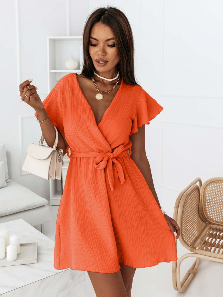 Sukienka muślinowa z kopertowym dekoltem LAFI - orange