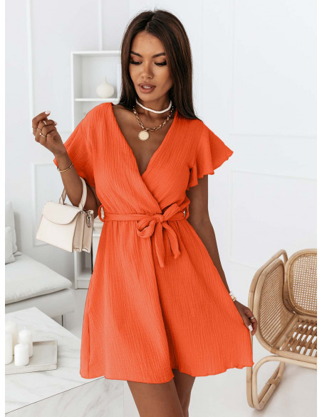 Sukienka muślinowa z kopertowym dekoltem LAFI - orange