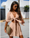 Komplet crop top z luźnymi spodenkami ZOEY - beżowy