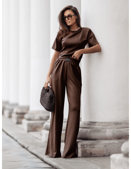 Stylowy komplet dresowy z tencelu MIREYA - czekoladowy