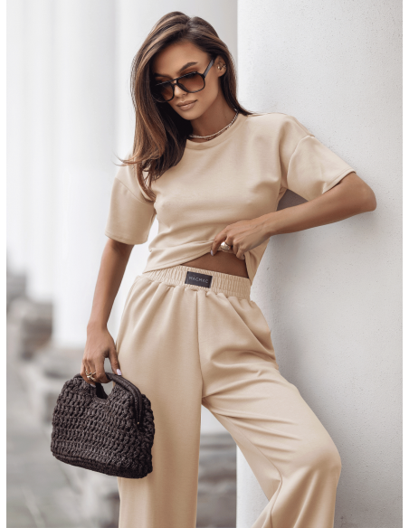 Stylowy komplet dresowy z tencelu MIREYA - beżowy
