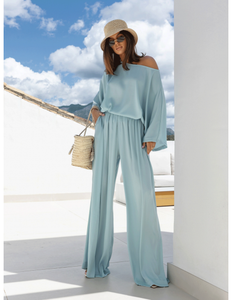 Stylowy komplet z szerokimi spodniami ESMARIA - szałwiowy