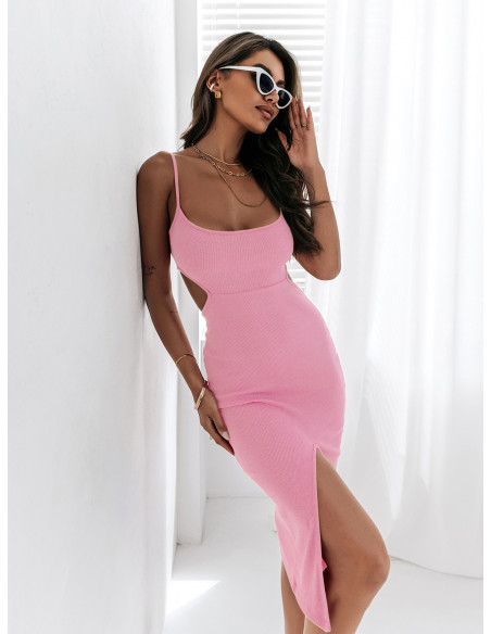 Midi sukienka z wycięciem na plecach CHELSEA - pudrowy róż