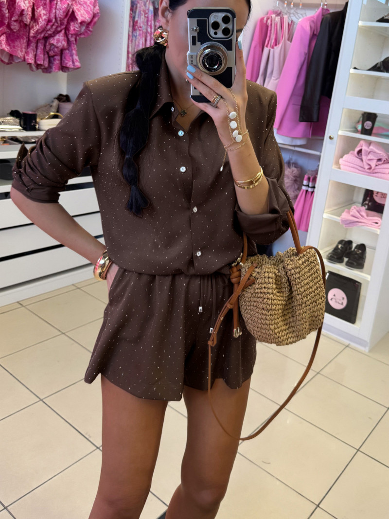 Komplet bluzka i spodenki z wiskozy ASCALA - czekoladowy