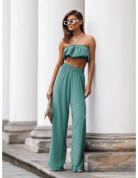 Stylowy komplet top z szerokimi spodniami MATILDE - szałwiowy