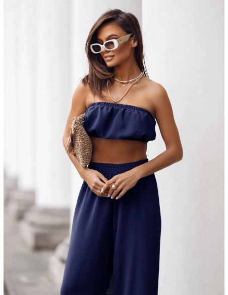 Stylowy komplet top z szerokimi spodniami MATILDE - granatowy