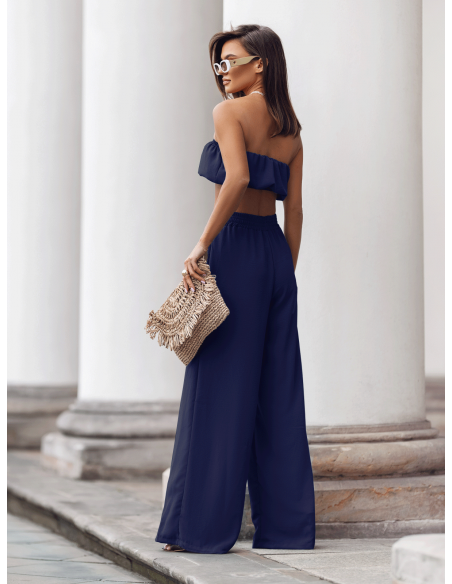 Stylowy komplet top z szerokimi spodniami MATILDE - granatowy