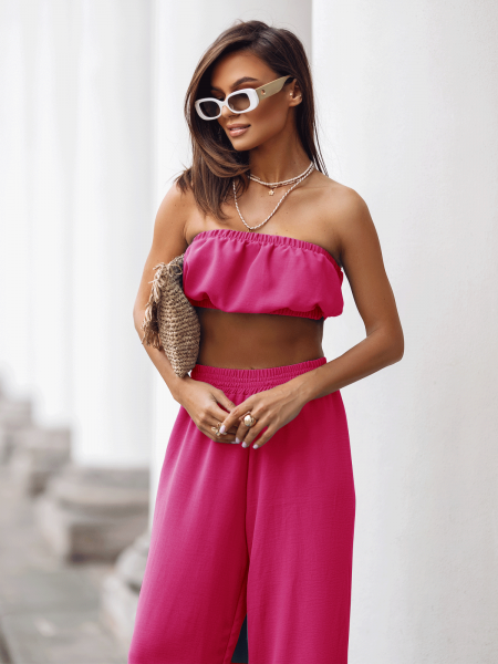Stylowy komplet top z szerokimi spodniami MATILDE - fuksjowy 2