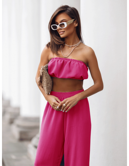 Stylowy komplet top z szerokimi spodniami MATILDE - fuksjowy