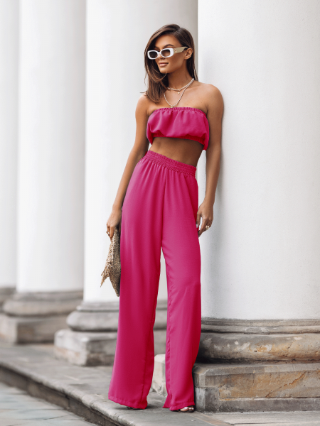 Stylowy komplet top z szerokimi spodniami MATILDE - fuksjowy