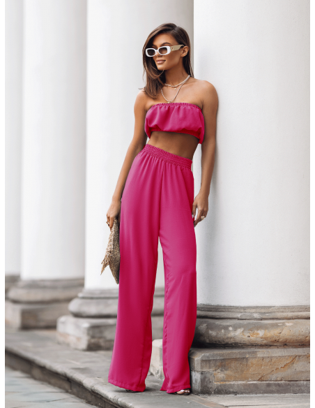 Stylowy komplet top z szerokimi spodniami MATILDE - fuksjowy