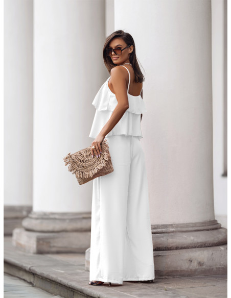 Komplet top z szerokimi spodniami AMARE - biały
