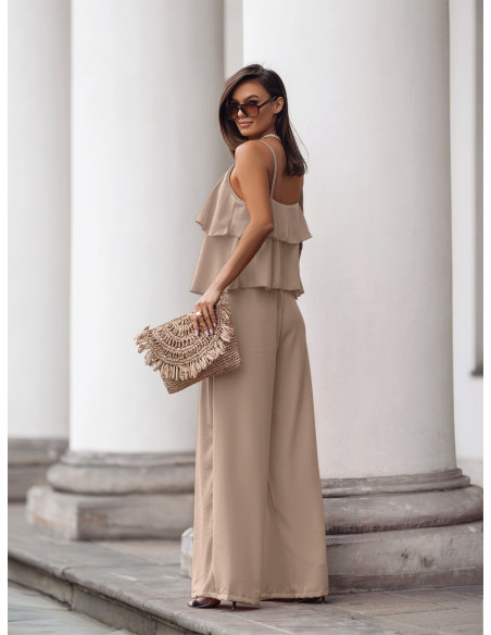 Komplet top z szerokimi spodniami AMARE - mocca