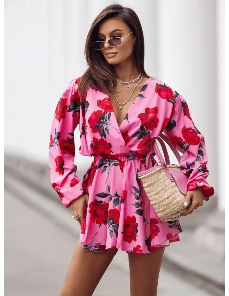 Krótki kombinezon z przekładanym dekoltem w print MARIE - wzór 1