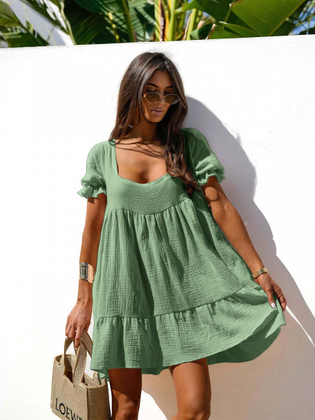 Trapezowa sukienka typu babydoll SINDI - szałwiowa