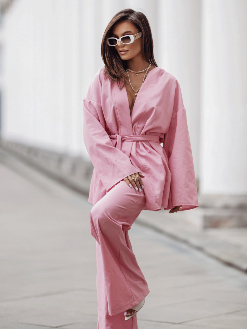 Stylowy lniany komplet z szerokimi...