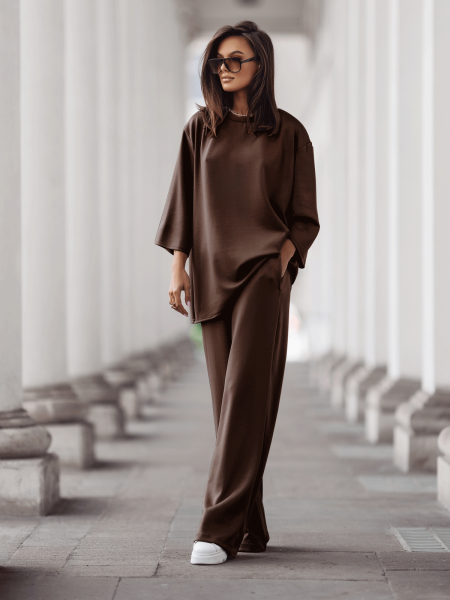Stylowy komplet dresowy z tencelu MEGARA - czekoladowy