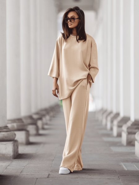 Stylowy komplet dresowy z tencelu MEGARA - beżowy 2