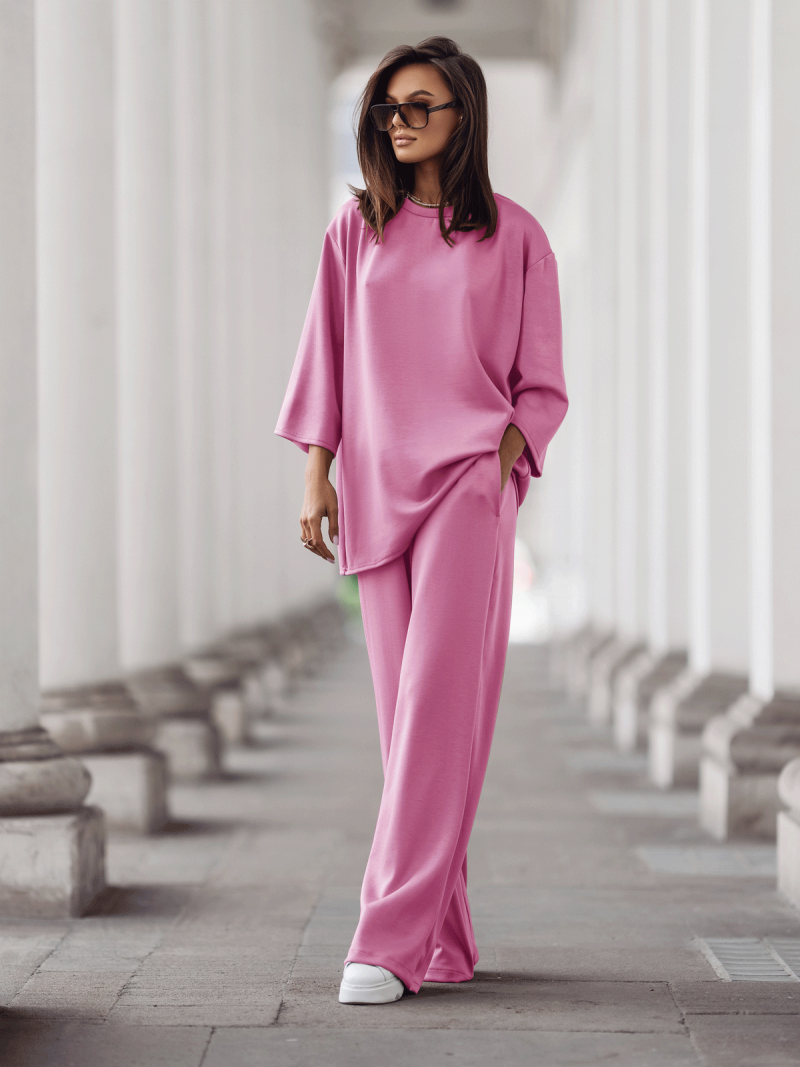 Stylowy komplet dresowy z tencelu MEGARA - pudrowy róż