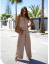 Modny komplet top i szerokie spodnie LEONI - mocha mousse