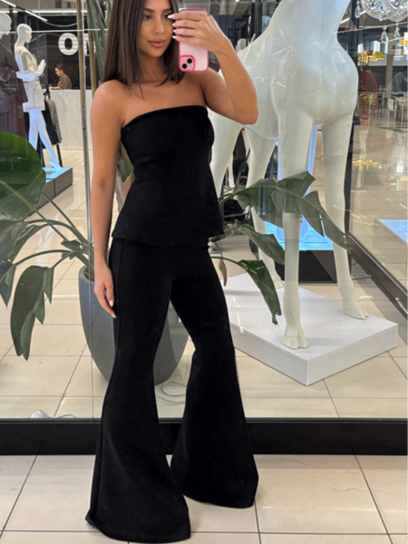 Dopasowane spodnie dzwony DOVE - czarne 2