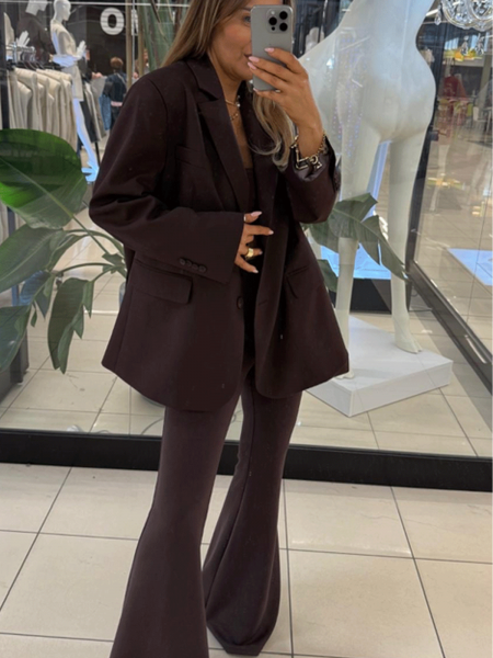 Oversizowa marynarka z guzikami GRETA - czekoladowa