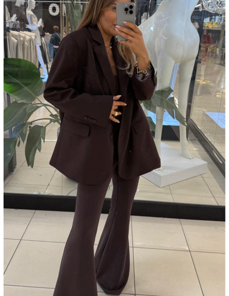 Oversizowa marynarka z guzikami GRETA - czekoladowa