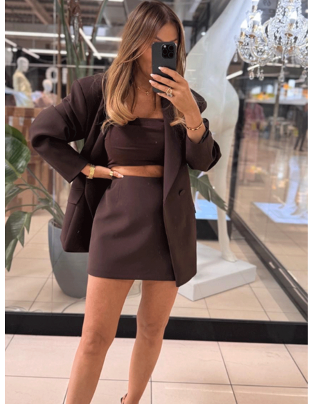 Dopasowany top z wiskozy WYNTER - czekoladowy