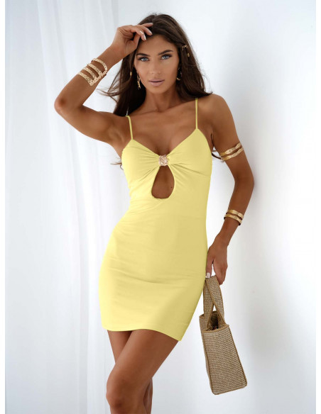 Sukienka mini na ramiączkach LIVIANA - cytrynowa