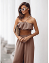 Stylowy komplet top z szerokimi spodniami MATILDE - mocha mousse