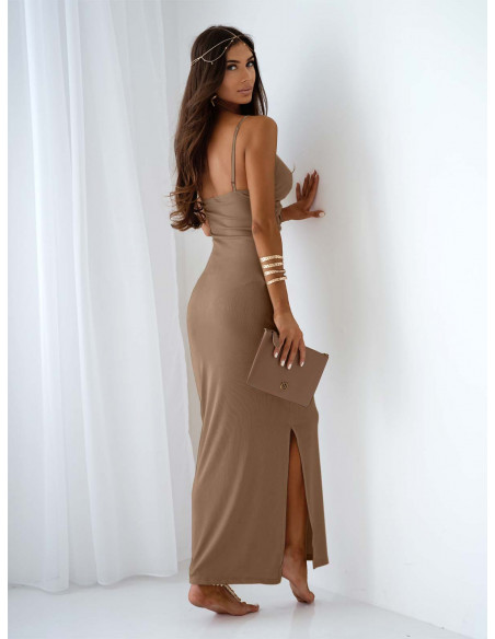 Prążkowana sukienka na ramiączkach NAJANA - cappuccino