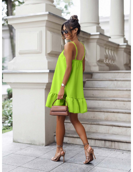 Sukienka na ramiączkach z falbaną NARGIS - limonkowa