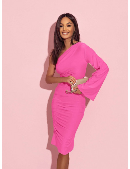 Dopasowana sukienka na jedno ramię EZALI - różowa