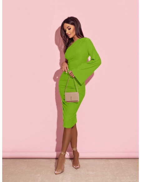 Dopasowana sukienka na jedno ramię EZALI - limonkowa