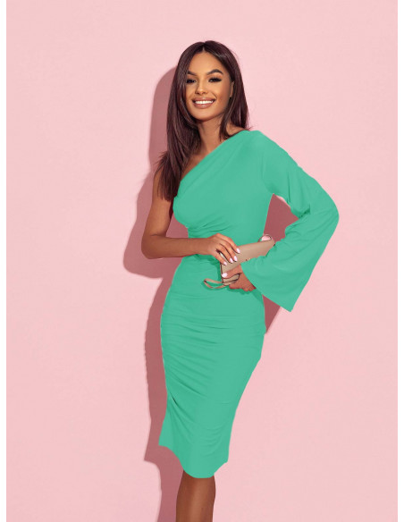 Dopasowana sukienka na jedno ramię EZALI - miętowa