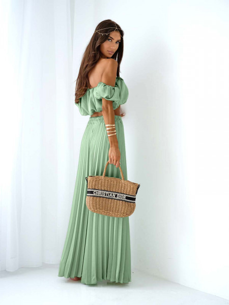 Stylowy komplet top z szerokimi spodniami ISOLA - szałwiowy 2