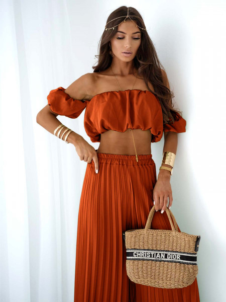 Stylowy komplet top z szerokimi spodniami ISOLA - miedziany 2