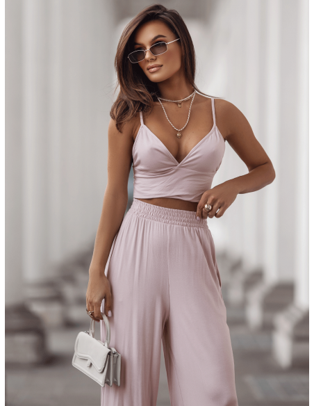 Wiskozowy komplet z szerokimi spodniami ASTORIA - brudny róż