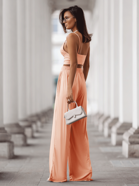 Wiskozowy komplet z szerokimi spodniami ASTORIA - brzoskwiniowy 2