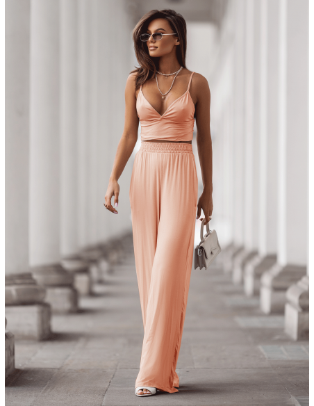 Wiskozowy komplet z szerokimi spodniami ASTORIA - brzoskwiniowy