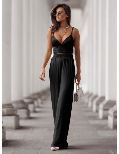 Wiskozowy komplet z szerokimi spodniami ASTORIA - czarny