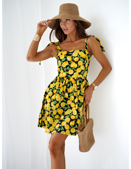 Bawełniana sukienka na ramiączkach w print REIKO - wzór 1