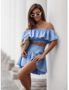 Stylowy komplet crop top ze spodenkami BESSIE - błękitny